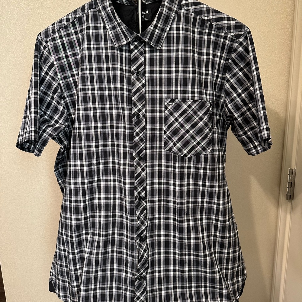 Men's Black and White Plaid Shirt